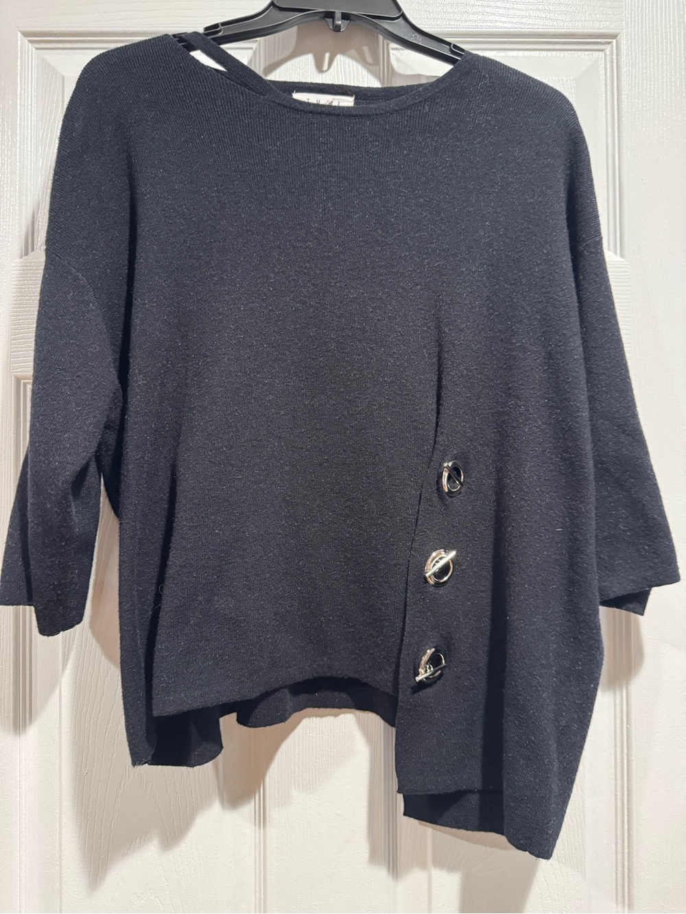 THML Anthropologie Assymetrical Sweater with silver accents and neck cutout
